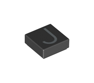 LEGO Black Tile 1 x 1 with 'J' with Groove (11553 / 13418)