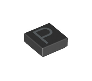 LEGO Black Tile 1 x 1 with Letter P with Groove (11562 / 13425)