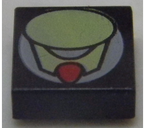 LEGO Black Tile 1 x 1 with Life On Mars Green Oval and Red Dot with Groove (3070)