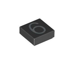 LEGO Black Tile 1 x 1 with Number 6 with Groove (11607 / 13444)