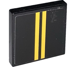 LEGO Black Tile 1 x 1 with Two Yellow Lines Sticker with Groove (3070)