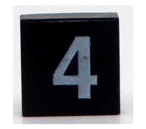 LEGO Schwarz Fliese 1 x 1 mit Weiß Number 4 mit Nut (3070 / 81265)