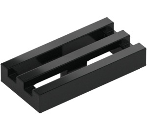 LEGO Schwarz Fliese 1 x 2 Gitter (mit Unterrohr) (2412 / 30244)