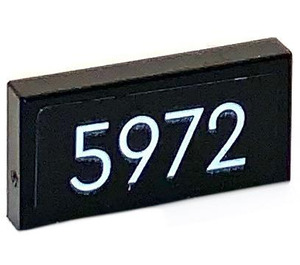 LEGO Black Tile 1 x 2 with '5972' Sticker with Groove (3069)