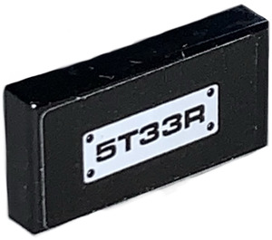 LEGO Zwart Tegel 1 x 2 met "5T33R" Sticker met groef (3069)