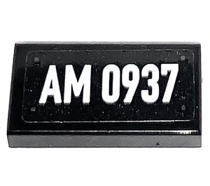 LEGO Black Tile 1 x 2 with AM 0937 License Plate  Sticker with Groove (3069)