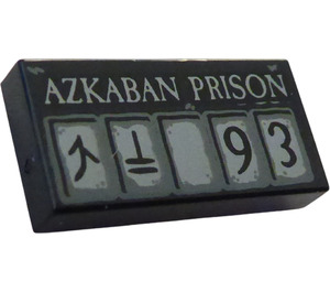 LEGO Black Tile 1 x 2 with 'AZKABAN PRISON' and '93' with Groove (3069)