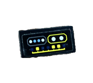 LEGO Black Tile 1 x 2 with Batcomputer Control Console Yellow Square, Blue and White Round Buttons Sticker with Groove (3069)