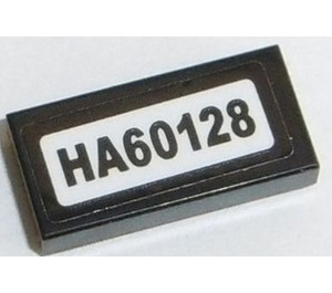 LEGO Black Tile 1 x 2 with Black "HA60128" Sticker with Groove (3069)