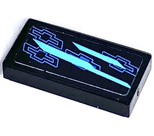 LEGO Noir Tuile 1 x 2 avec Bleu Décoration La gauche Autocollant avec rainure (3069)