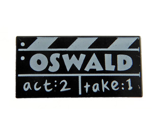 LEGO Zwart Tegel 1 x 2 met Clap 'OSWALD', 'act:2', 'take:1' met groef (3069 / 102001)