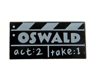 LEGO Black Tile 1 x 2 with Clap 'OSWALD', 'act:2', 'take:1' with Groove (3069 / 102001)