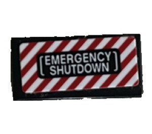 LEGO Noir Tuile 1 x 2 avec Emergency Shutdown Autocollant avec rainure (3069)