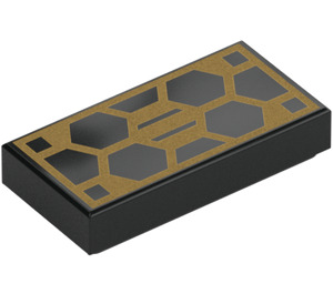 LEGO Black Tile 1 x 2 with Gold Hexagons with Groove (3069 / 105883)