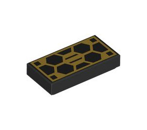 LEGO Noir Tuile 1 x 2 avec Gold Hexagons avec rainure (3069 / 105883)