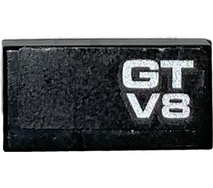 LEGO Noir Tuile 1 x 2 avec 'GT V8' Autocollant avec rainure (3069)