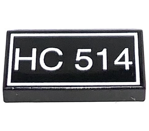 LEGO Black Tile 1 x 2 with "HC514" with Groove (3069)