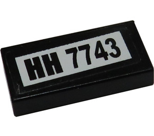 LEGO Black Tile 1 x 2 with 'HH 7743' Sticker with Groove (3069)