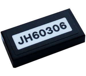 LEGO Black Tile 1 x 2 with 'JH60306' Sticker with Groove (3069)