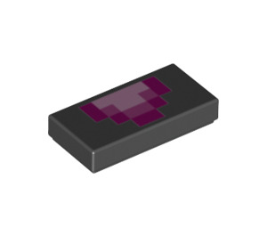 LEGO Black Tile 1 x 2 with Pixelated Pink and Magenta Tongue with Groove (3069 / 47130)