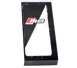 LEGO Black Tile 1 x 2 with R8 in Black/White devided rectangle Sticker with Groove (3069)