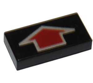 LEGO Schwarz Fliese 1 x 2 mit rot Pfeil mit Nut (3069)