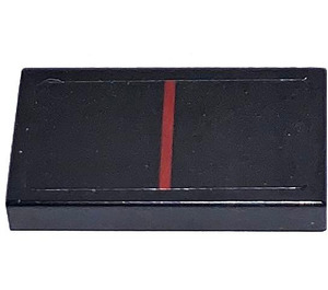 LEGO Noir Tuile 1 x 2 avec rouge Line Autocollant avec rainure (3069)