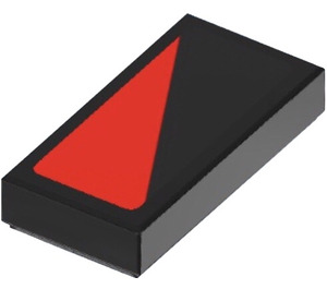 LEGO Black Tile 1 x 2 with Red Triangle (Left) Sticker with Groove (3069)