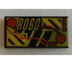 LEGO Schwarz Fliese 1 x 2 mit 'Robo' & Electronic Circuitry mit Nut (3069)