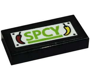 LEGO Black Tile 1 x 2 with 'SPCY' Sticker with Groove (3069)