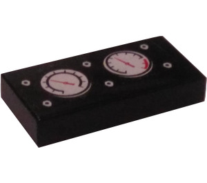LEGO Black Tile 1 x 2 with Train Gauges Sticker with Groove (3069)