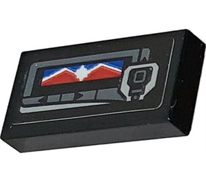LEGO Black Tile 1 x 2 with Transmitter Pager with Captain Marvel Symbol Sticker with Groove (3069)