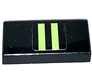 LEGO Black Tile 1 x 2 with Two Lime Stripes Sticker with Groove (3069)