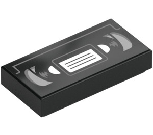 LEGO Schwarz Fliese 1 x 2 mit Video Cassette Tape mit Nut (3069 / 53285)