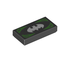 LEGO Black Tile 1 x 2 with Voucher with White Batman Symbol and Green Corners with Groove (3069 / 36459)