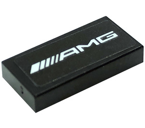 LEGO Black Tile 1 x 2 with White 'AMG' Sticker with Groove (3069)