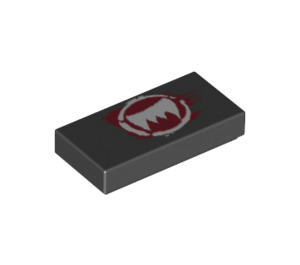 LEGO Black Tile 1 x 2 with White Fangs on Dark Red Background with Groove (3069 / 13110)