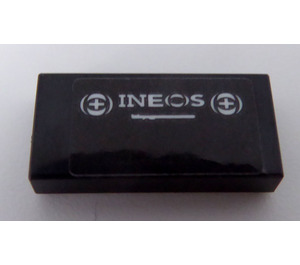 LEGO Black Tile 1 x 2 with White 'INEOS' between Two '+' Sticker with Groove (3069)