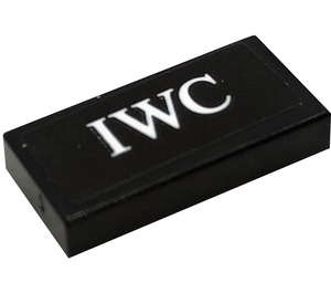 LEGO Black Tile 1 x 2 with White 'IWC' Sticker with Groove (3069)