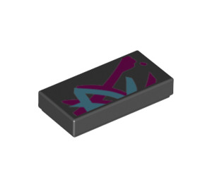 LEGO Black Tile 1 x 2 with Wyldstyle Purple and Blue with Groove (3069 / 56012)