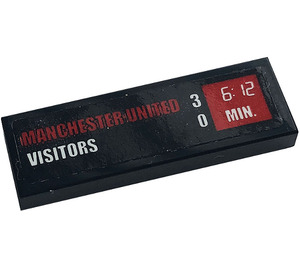 LEGO Zwart Tegel 1 x 3 met 'MANCHESTER UNITED 3', 'VISITORS 0', Clock, '6:12 MIN' Sticker (63864)