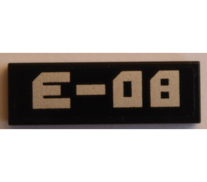 LEGO Black Tile 1 x 3 with Silver 'E-08' Sticker (63864)