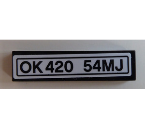 LEGO Black Tile 1 x 4 with 'OK420 54MJ' License Plate Sticker (2431)