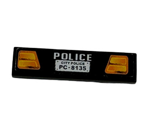 LEGO Black Tile 1 x 4 with PC-8135' License Plate Sticker (2431)