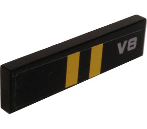 LEGO Black Tile 1 x 4 with Yellow Stripes and V8 Sticker (2431)