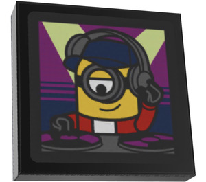 LEGO Black Tile 2 x 2 Inverted with Minion Mel DJ-ing Sticker