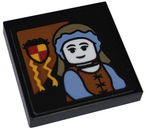 LEGO Noir Tuile 2 x 2 Inversé avec Portrait of Woman Autocollant (11203)