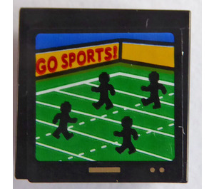 LEGO Noir Tuile 2 x 2 Inversé avec TV Screen avec ‘GO Des sports!’ et American Football Game Autocollant (11203)
