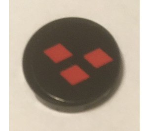 LEGO Black Tile 2 x 2 Round with 3 red diamonds black background Sticker with Bottom Stud Holder (14769)