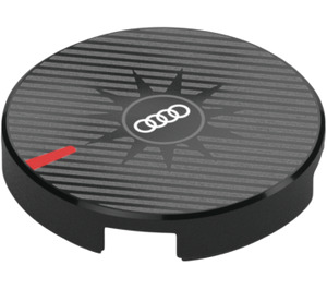 LEGO Black Tile 2 x 2 Round with Audi Logo with Bottom Stud Holder (14769 / 106731)